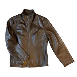 Buttery Soft | Nine West Dark Brown/Soft Black Leather Jacket | size L